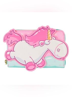 LOUNGEFLY Minions Fluffy Unicorn Rainbow Glitter Zip Around Wallet NWT